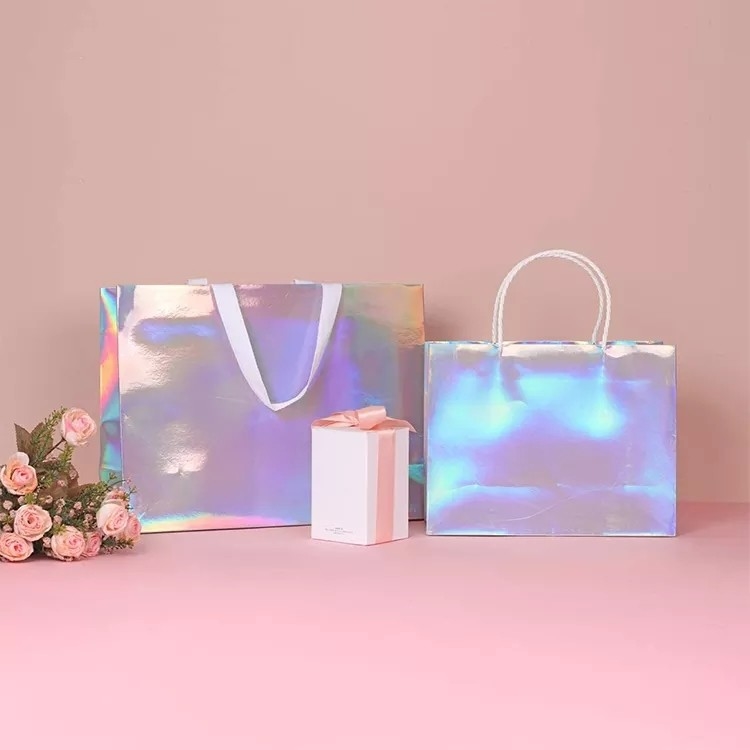 Glitter Gümüş Folyo Giyim Taşıma Çantaları Holografik Cmyk Renk