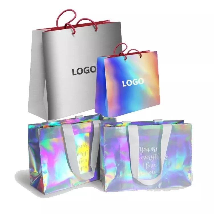 Glitter Gümüş Folyo Giyim Taşıma Çantaları Holografik Cmyk Renk